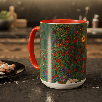 Farm Garden with Sunflowers by Gustav Klimt Colorful Mugs (11oz, 15oz)