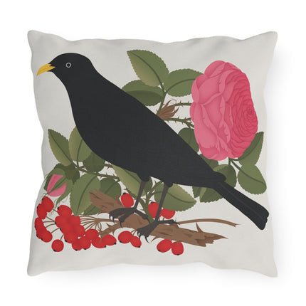 Blackbird & Rose Outdoor Pillows – Timeless Elegance & Nature's Harmony