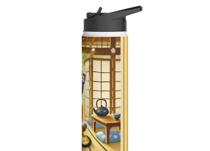 Playful Kitten in the Tea Room Stainless Steel Water Bottle, Standard Lid