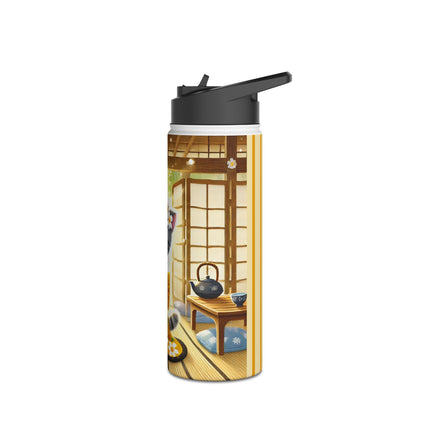 Playful Kitten in the Tea Room Stainless Steel Water Bottle, Standard Lid
