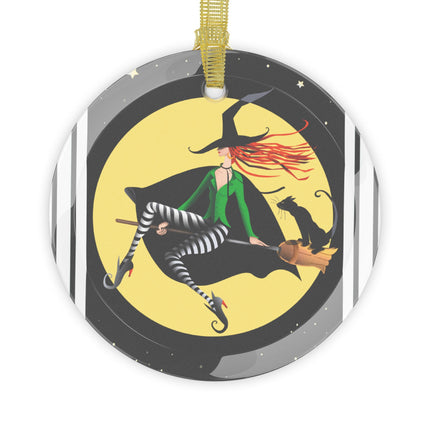A Witch’s Moonlit Flight Glass Ornament