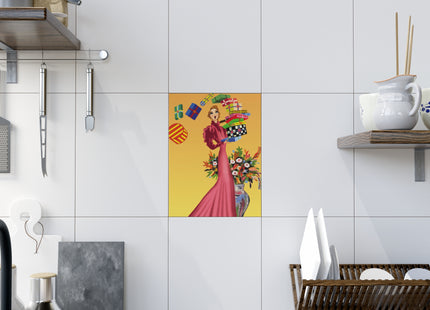 Elegant Holiday Woman with Gifts Ceramic Tile