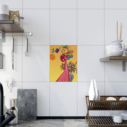 Elegant Holiday Woman with Gifts Ceramic Tile