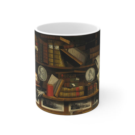 Trompe l'oeil of a Collector's Study by Charles Bouillon Ceramic Mug 11oz