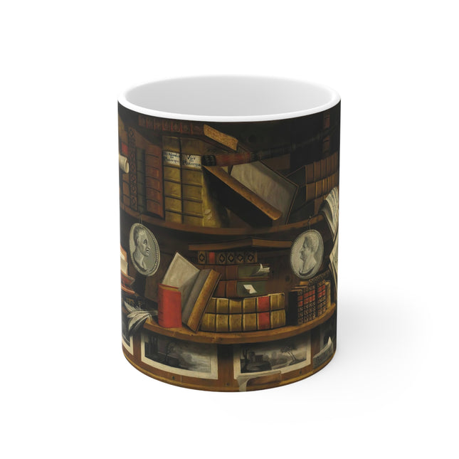 Trompe l'oeil of a Collector's Study by Charles Bouillon Ceramic Mug 11oz