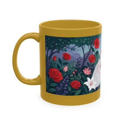🌹💌 The Lady Blowing Kisses In The Rose Garden Ceramic Mug – Art Deco Floral Romance