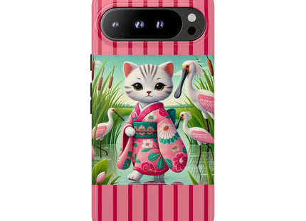 Geisha Kitten Strolls Among the Spoonbills Phone Cases