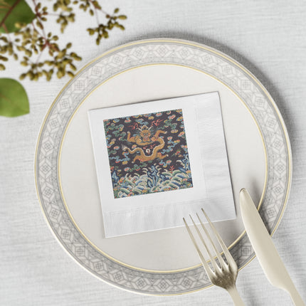 Rank Badge with Dragon with Deer Hooves White Coined Napkins