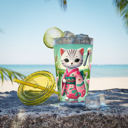 Geisha Kitten Strolls Among the Spoonbills Sunsplash Tumbler with Straw, 16oz