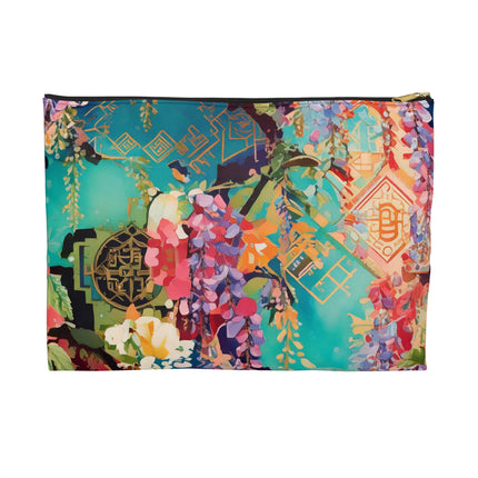 Golden Wisteria Symphony Accessory Pouch – Klimt Inspired Floral Art Design