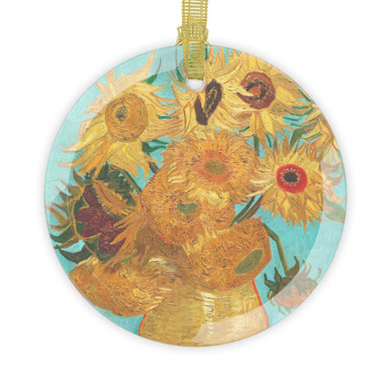 Vase with Twelve Sunflowers by Vincent Van Gogh Glass Ornament