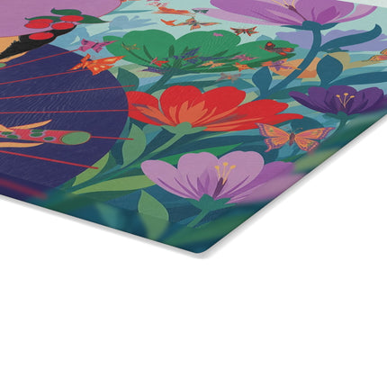 🦋🌺 The Butterfly Garden Dreamer Glass Cutting Board – Art Deco Floral Fantasy