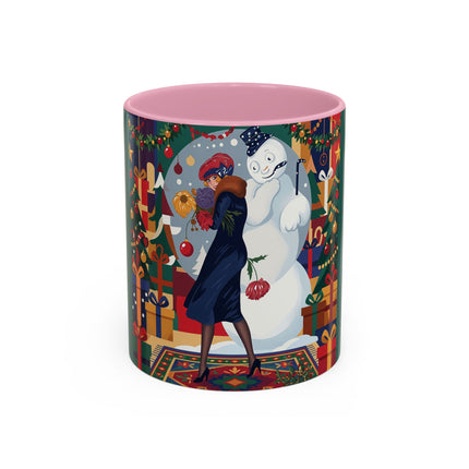 ☃️🎄 The Snowman's Christmas Companion Colorful Mug – Art Deco Holiday Fantasy