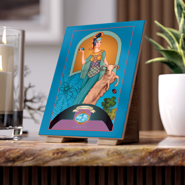 March & Aquamarine Ceramic Tile — Gem Series by Sofia Chiostri