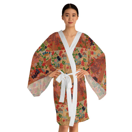 Japanese Fan Flower Pattern by G.A. Audsley Long Sleeve Kimono Robe (AOP)