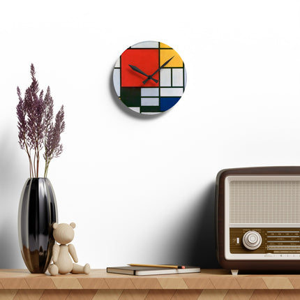 Composition with Red, Yellow, Blue, and Black by Piet Mondrian Acrylic Wall Clock, Round and Square