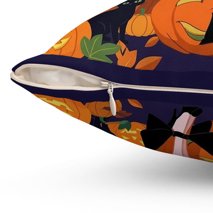 🐈‍⬛🎃 The Black Cat Pumpkin Belle Square Pillow – Vintage Halloween Charm