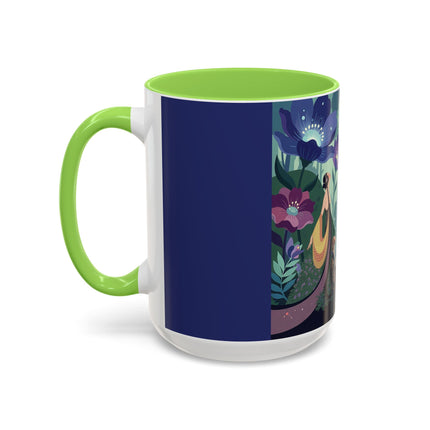 The Lady Of The Moonlit Fountain Colorful Mugs – Art Deco Botanical Serenity