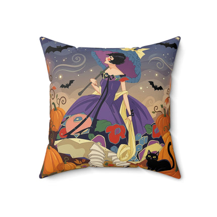 🌙🎃 The Moonlit Garden Walk Square Pillow – Elegant Halloween Charm