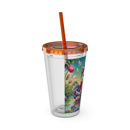 Geisha Kitten’s River Voyage Sunsplash Tumbler with Straw, 16oz