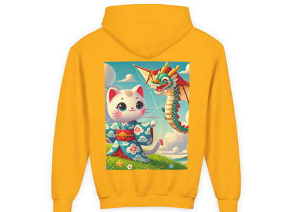 Geisha Kitten and the Dragon Kite Youth Heavy Blend Hooded Sweatshirt