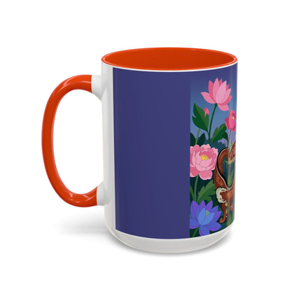 The Lady And The Garden Dragon Colorful Mugs – Art Deco Mythical Botanical Elegance