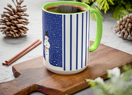 Snowman in Falling Snow Colorful Mugs (11oz, 15oz)