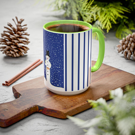 Snowman in Falling Snow Colorful Mugs (11oz, 15oz)