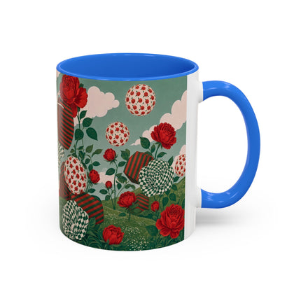 🌹💚 The Scarlet Rose Checkerboard Garden Colorful Mug – Art Deco Floral Whimsy