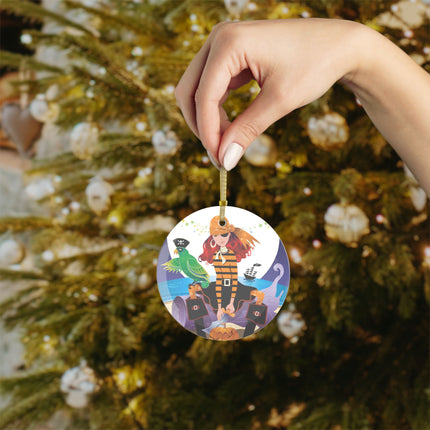 Moonlit Pirate Halloween Glass Ornament