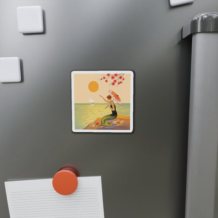 🧜‍♀️☂️ The Mermaid With The Parasol Die-Cut Magnets – Art Deco Seaside Fantasy