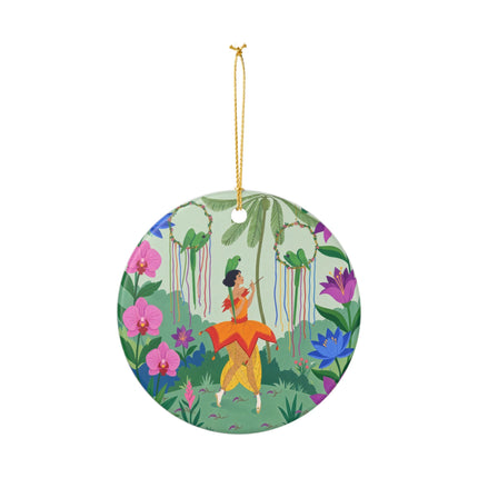 🦜🌺 The Parrot Dancer Ceramic Ornament – Art Deco Tropical Whimsy