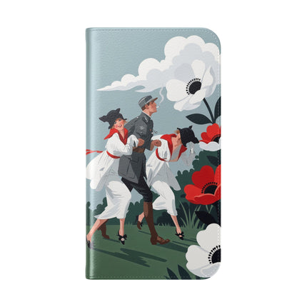 🌺🎩 The Ladies Of The Scarlet Garden Flip Case – Art Deco Floral Adventure