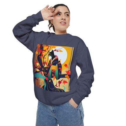 Black Cat in Kimono Unisex Garment-Dyed Sweatshirt