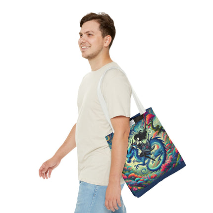Mystic Guardian of the Sky Tote Bag – Warrior Fairy & Turquoise Dragon