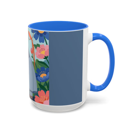 The Lady And The Mysterious Bird Colorful Mugs – Art Deco Botanical Mystery