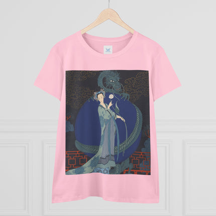 🐉🪷 The Lady Of The Lotus Dragon Cotton Tee – Art Deco Asian Fantasy