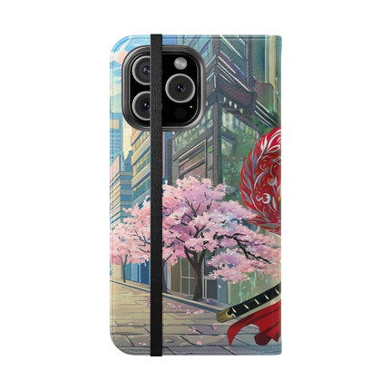 🦁🦊⚔️ Cyberpunk Lion Samurai Flip Case – Futuristic Honor & Kitsune Spirit