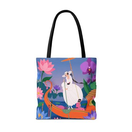🪷🛶 The Lady Of The Lotus Garden Gondola Tote Bag – Art Deco Floral Adventure