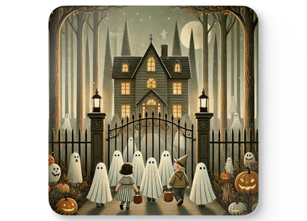 Ghostly Welcome – A Halloween Night Corkwood Coaster Set
