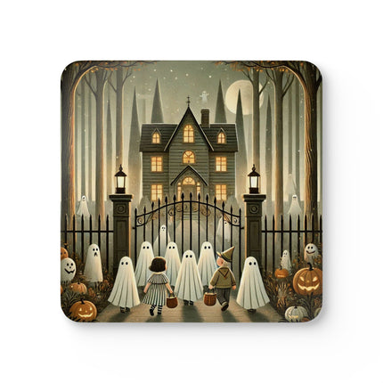 Ghostly Welcome – A Halloween Night Corkwood Coaster Set