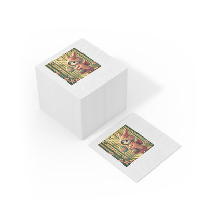 Geisha Kitten’s Easter White Coined Napkins