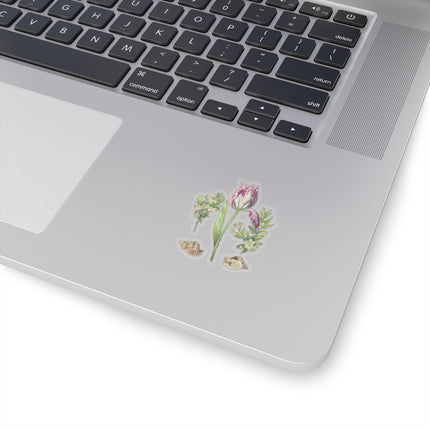 Tulip, two Branches of Myrtle and two Shells by Maria Sibylla Merian Kiss-Cut Stickers (4 Sizes)