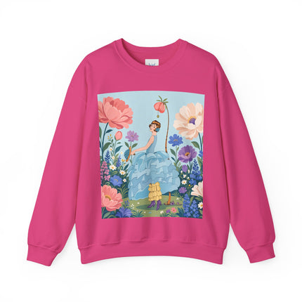 🌸🩵 The Blue Ruffle Garden Crewneck Sweatshirt – Art Deco Floral Whimsy