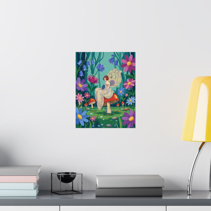 🧚🍄 The Lady Of The Mushroom Forest Matte Vertical Poster – Art Deco Fairy Whimsy
