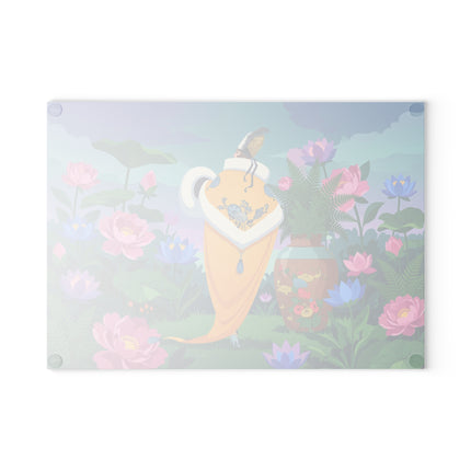 🌸✨ The Lady Of The Golden Garden Glass Cutting Board – Art Deco Floral Elegance
