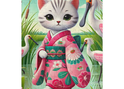 Geisha Kitten Strolls Among the Spoonbills Puzzle (110, 252, 520-piece)