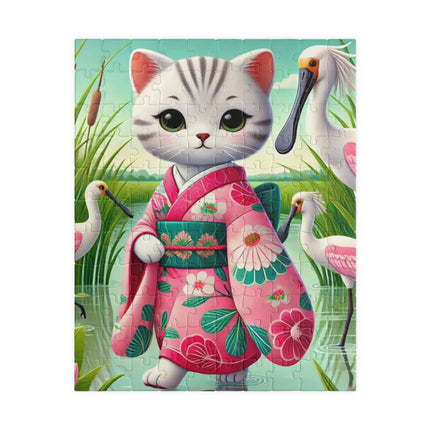 Geisha Kitten Strolls Among the Spoonbills Puzzle (110, 252, 520-piece)