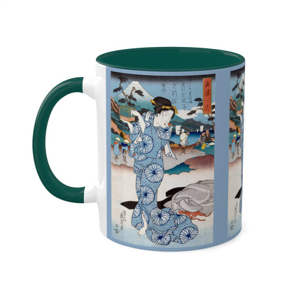 Japanese woman woodblock print by Keisai Eisen Colorful Mugs, 11oz