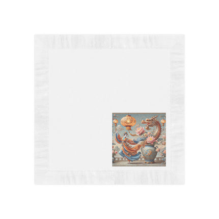 Golden Dragon & Lantern Lady White Coined Napkins – Imperial Dragon & Elegant Harmony